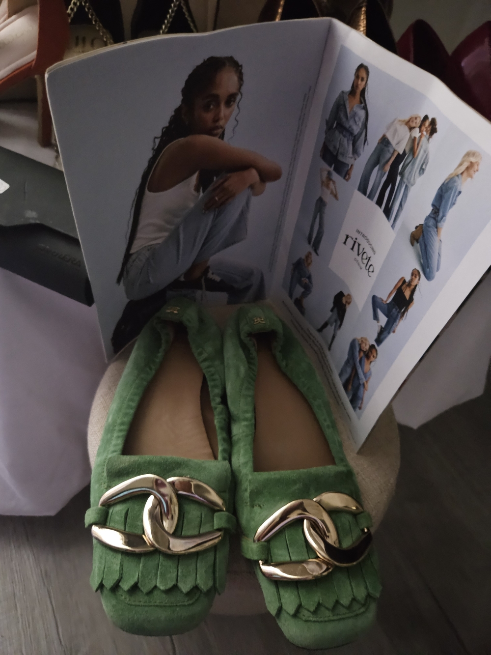 Sam Edelman Green Suede Chain-Link Fringe Loafers